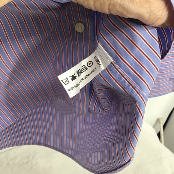 PINK Thomas Pink Men’s Striped Button Down Dress Shirt Career Blue Size 16/34.5 - Picture 7 of 7